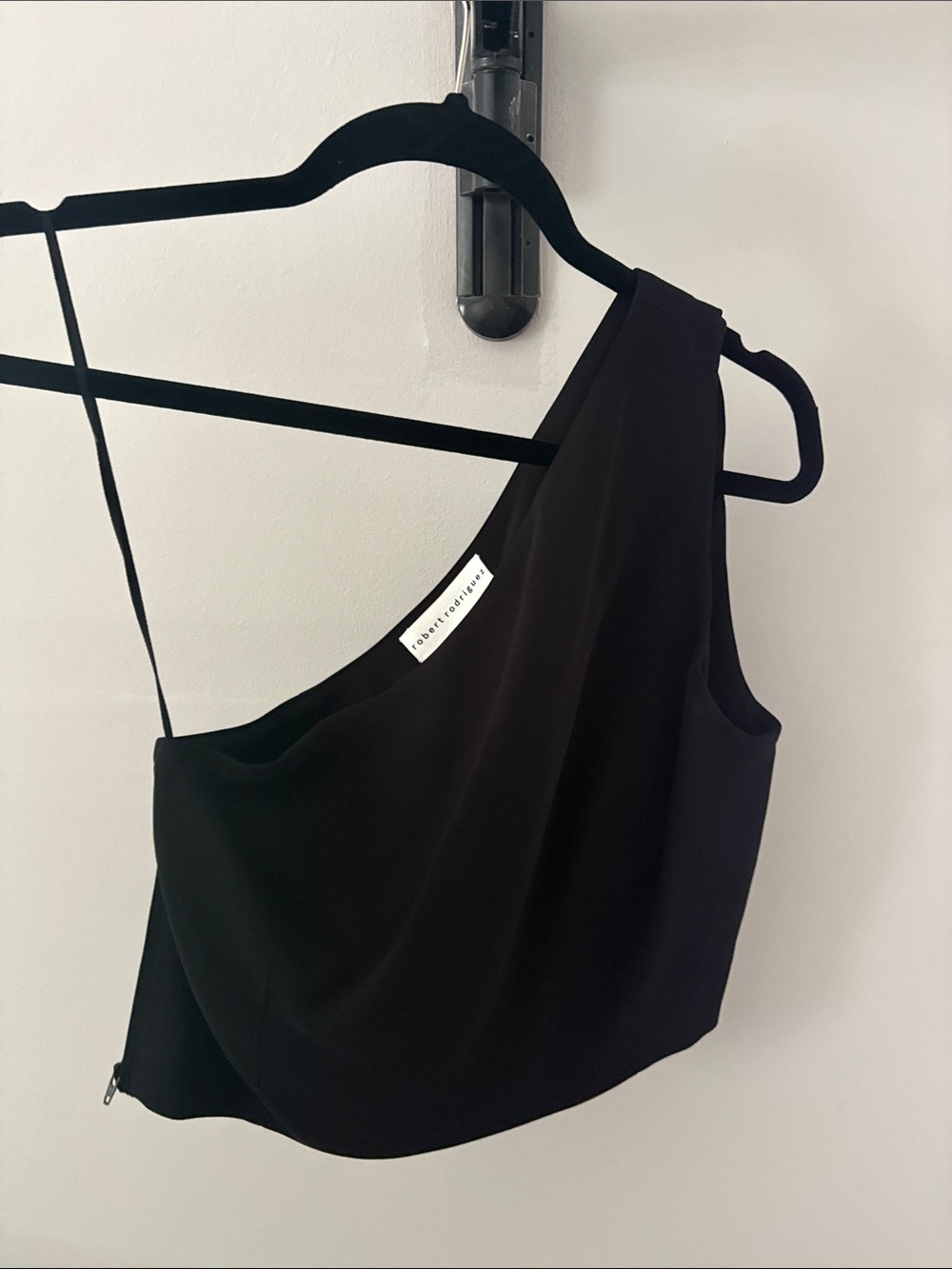 Robert Rodriguez Black One-Shoulder Crop Top